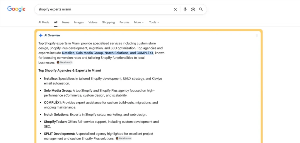 ai overview example in google search results